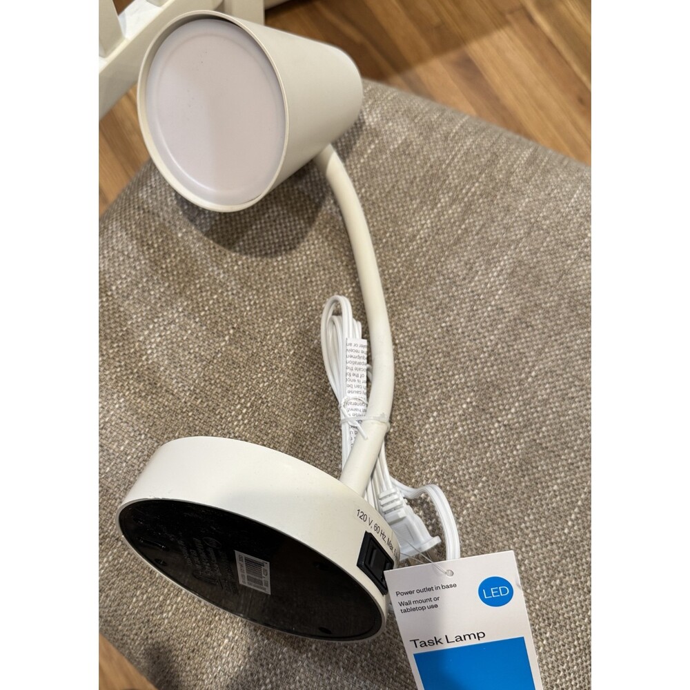 Room Essentials LED Task Lamp Matte White Adjustable Arm Desk Lamp NEW